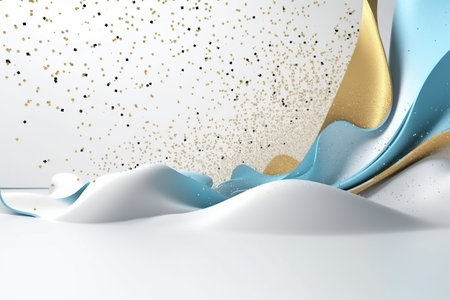 Gold blue white abstract wave acrylic cream texture streamlined shape made with generative AIの素材