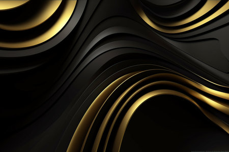 Futuristic abstract shapes in black and gold colors, luxury background and textures made with generative AIの素材