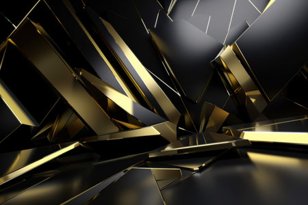 Futuristic abstract shapes in black and gold colors, luxury background and textures made with generative AIの素材