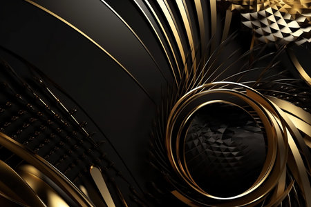 Futuristic abstract shapes in black and gold colors, luxury background and textures made with generative AIの素材