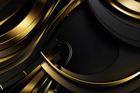 Futuristic abstract shapes in black and gold colors, luxury background and textures made with generative AIの素材