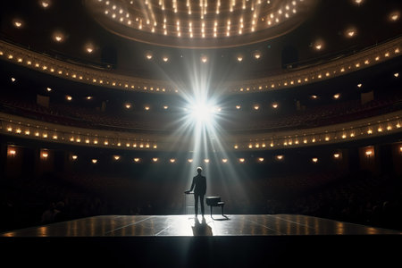 Fictional man musician on the stage in the light of spotlights made with generative AIの素材