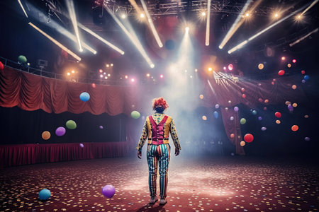 Fictional clown on stage under spotlights made with generative AIの素材