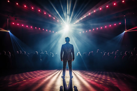 Fictional clown on stage under spotlights made with generative AIの素材
