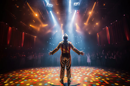 Fictional clown on stage under spotlights made with generative AIの素材