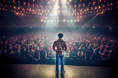 Fictional clown on stage under spotlights made with generative AIの素材