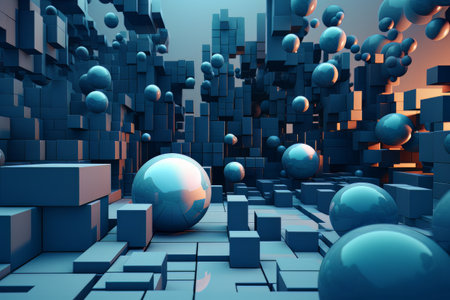 Network technology multicolored geometric abstract background. Aiの素材