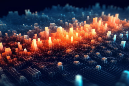 Network technology multicolored geometric abstract background. Aiの素材