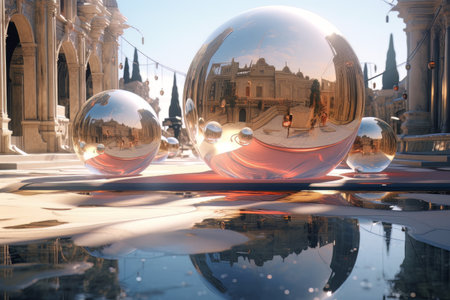 Snow globe with futuristic city architecture inside nd outside made with generative Aiの素材