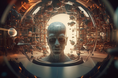 Marble male face of an android robot in a glass flask Aiの素材