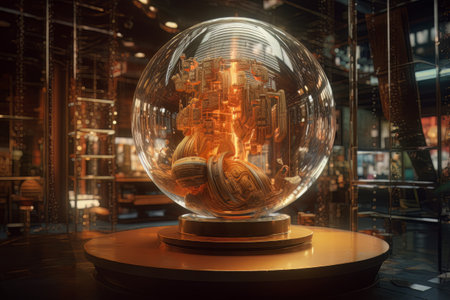 Snow globe in sci fi and cyberpunk style, surrealistic tech decor made with generative Aiの素材