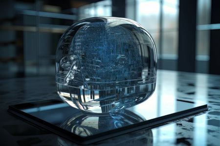 Snow globe in sci fi and cyberpunk style, surrealistic tech decor made with generative Aiの素材