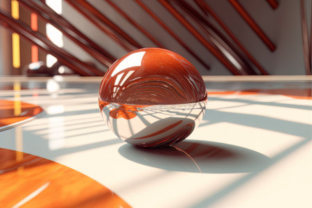 Polygonal transparent ball in abstract futuristic room made with generative Aiの素材