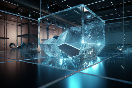 Decorative glass crystal polygonal glass square at the floor made with generative Aiの素材