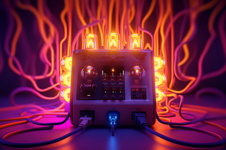 Electric power generator in neon lighting made with generative Aiの素材