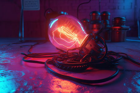 Electric power generator in neon lighting made with generative Aiの素材