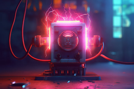 Electric power generator in neon lighting made with generative Aiの素材
