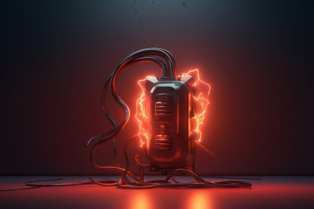 Electric power generator in neon lighting made with generative Aiの素材