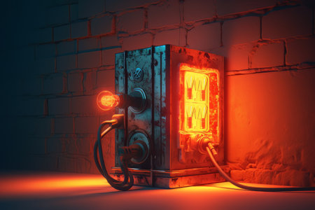 Electric power generator in neon lighting made with generative Aiの素材