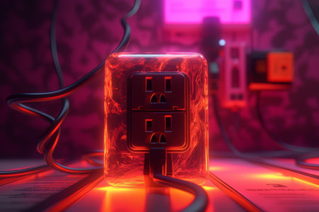Electric power generator in neon lighting made with generative Aiの素材