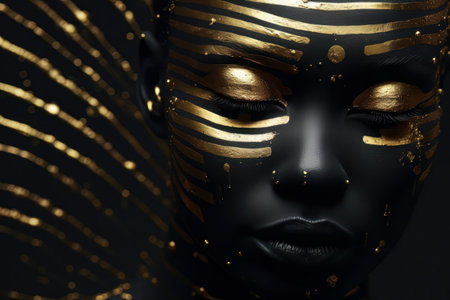 Beautiful portrait of dark skinned woman with golden make up AIの素材