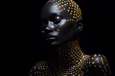 Beautiful portrait of dark skinned woman with golden make up AIの素材