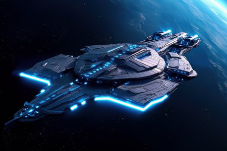 Spaceships on the way to deep space. Sci-fi futuristic art. AIの素材