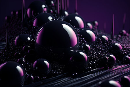 Abstract black 3D background with futuristic purple balls glass texture AIの素材