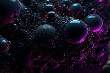 Abstract black 3D background with futuristic purple balls glass texture AIの素材