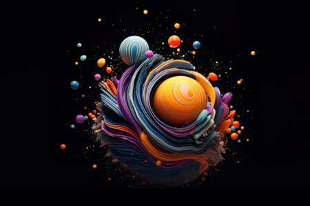 Abstract artwork 3d background with spheres and embossed lines AIの素材