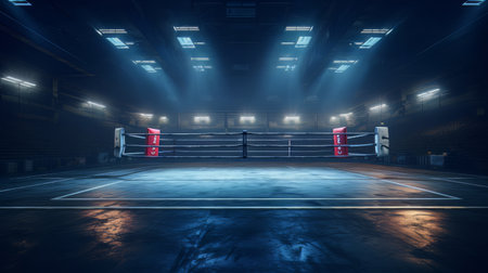 Epic empty boxing ring in the spotlight on the fight night AIの素材