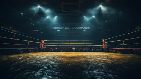Epic empty boxing ring in the spotlight on the fight night AIの素材