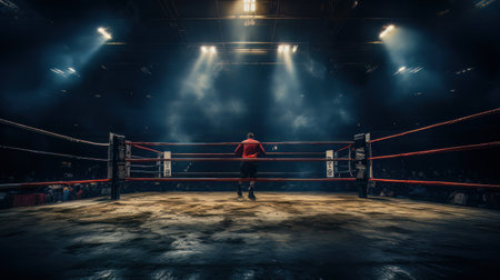 Epic empty boxing ring in the spotlight on the fight night AIの素材
