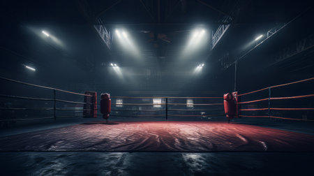 Epic empty boxing ring in the spotlight on the fight night AIの素材