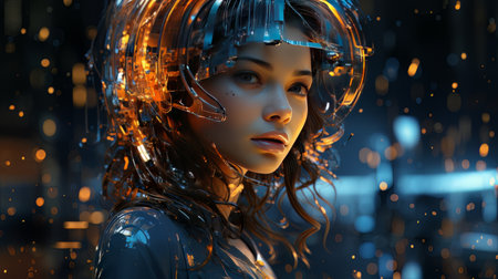 Female face and robot projection. Future technologies, Internet Business, Digital technology AIの素材