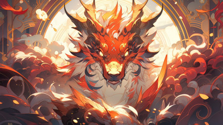 inematic 3d image dragon with burning eyes spines made with generative AIの素材