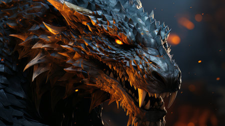 Cinematic 3d image dragon with burning eyes spines made with generative AIの素材