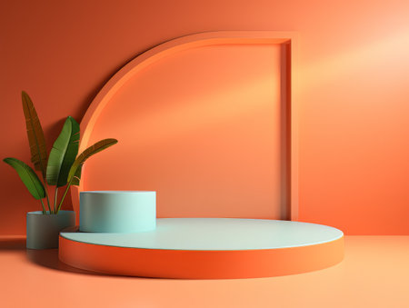 Abstract minimalistic contrast scene with geometric shapes. Orange and green 3D visualization AIの素材
