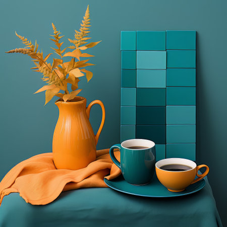 Abstract still life in orange and blue colors AIの素材