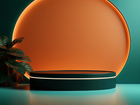 Abstract minimalistic contrast scene with geometric shapes. Orange and green 3D visualization AIの素材