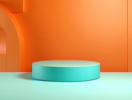Abstract minimalistic contrast scene with geometric shapes. Orange and green 3D visualization AIの素材