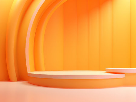 Abstract minimalistic scene with geometric shapes. Podium stage orange and pink color for presentation AIの素材