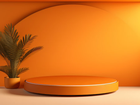 Abstract minimalistic scene with geometric shapes. Podium stage orange color for presentation AIの素材