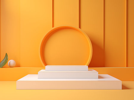 Abstract minimalistic scene with geometric shapes. Podium stage orange color for presentation AIの素材