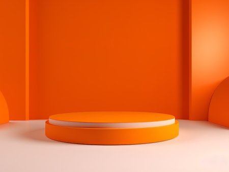 Abstract minimalistic scene with geometric shapes. Podium stage orange color for presentation AIの素材