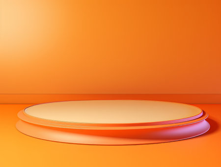 Abstract minimalistic scene with geometric shapes. Podium stage orange color for presentation AIの素材