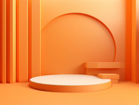 Abstract minimalistic scene with geometric shapes. Podium stage orange color for presentation AIの素材