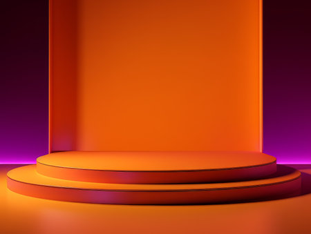 Abstract minimalistic scene with geometric shapes. Podium stage orange color for presentation AIの素材