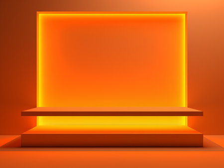 Abstract minimalistic scene with geometric shapes. Podium stage orange color for presentation AIの素材