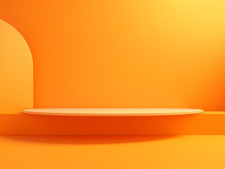 Abstract minimalistic scene with geometric shapes. Podium stage orange color for presentation AIの素材